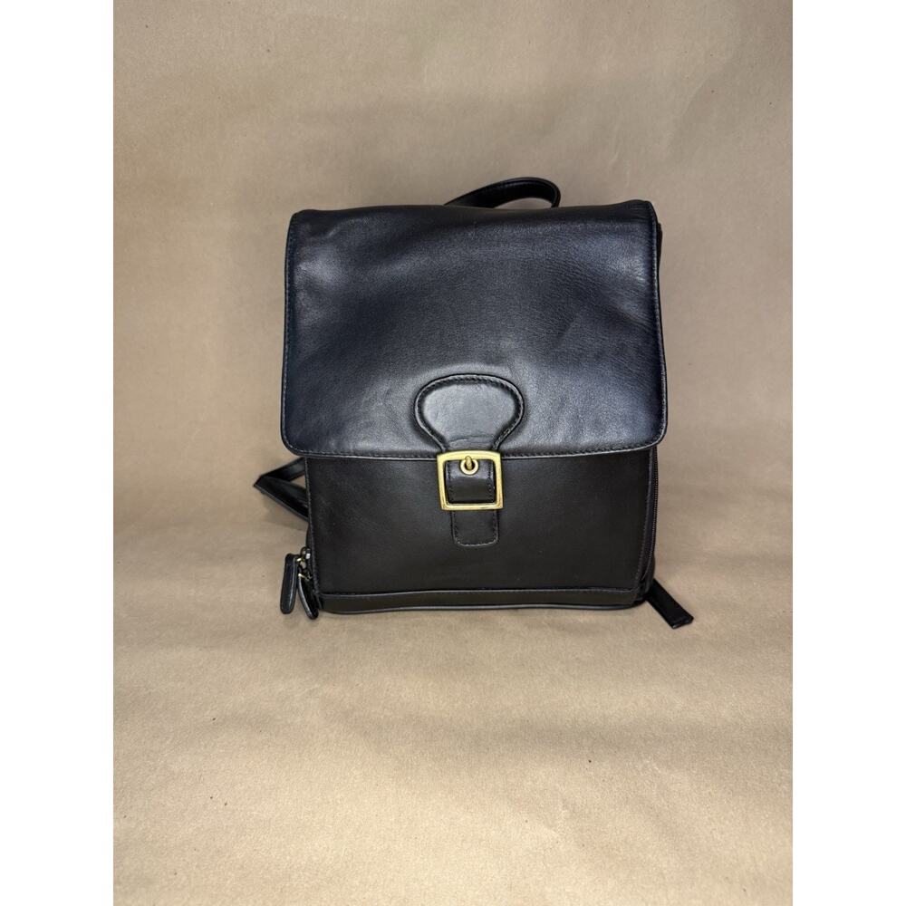 Aurielle Black Leather Mini Backpack Purse Women Zip Organizer Bag